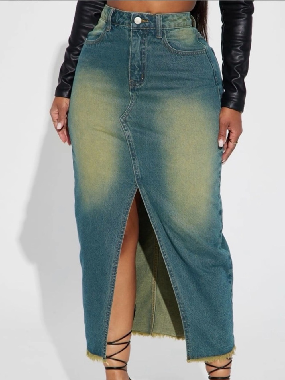 Fashion Nova Jessie Denim Midi Skirt with Front Slit